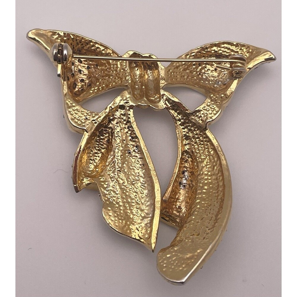 Sparkly Rhinestone Bow Gold Tone Brooch Pin - Picture 5 of 5